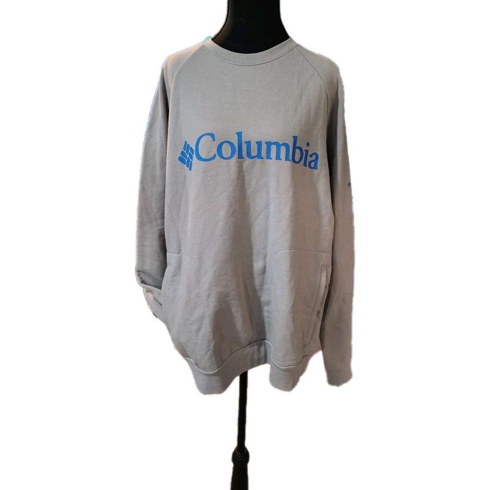 Columbia Womens Sweat Shirt Medium Gray Pockets Buttery Soft Bold Letters Warm